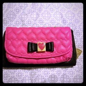 Pink Betsey Johnson Heart Quilted Wallet/Clutch